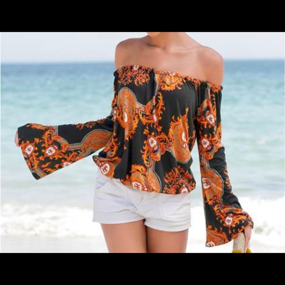 Multi Black off shoulder blouse